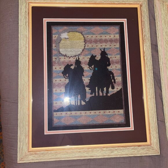 Native American Southwest Needle Point Cross Stitch Framed And Matted Set of 2 - Picture 5 of 10